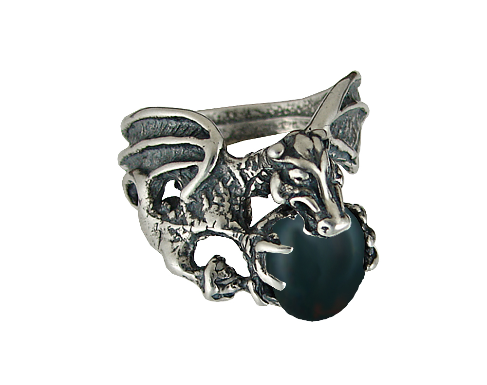 Sterling Silver Dragon of Desire Ring With Bloodstone Size 6